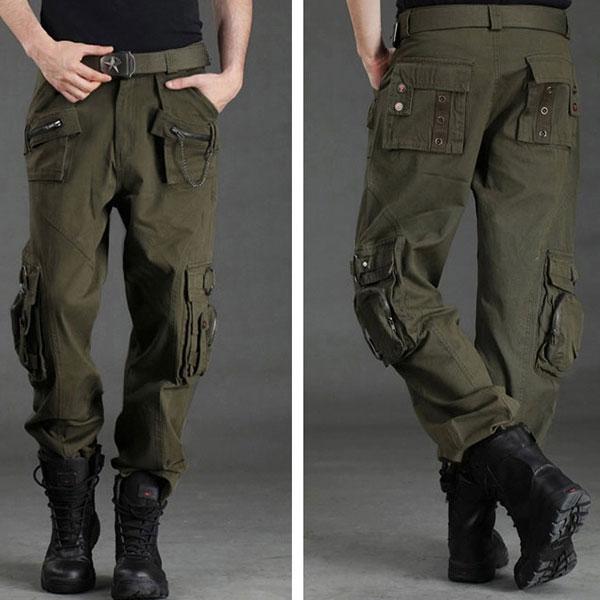 Unisex Classic100% Cotton Zipper Multi-Pocket Pant Large Size Available