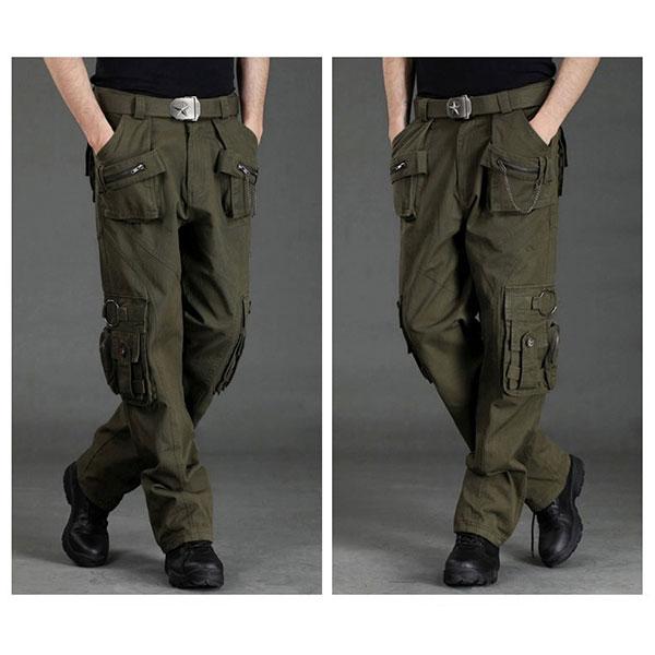 Unisex Classic100% Cotton Zipper Multi-Pocket Pant Large Size Available