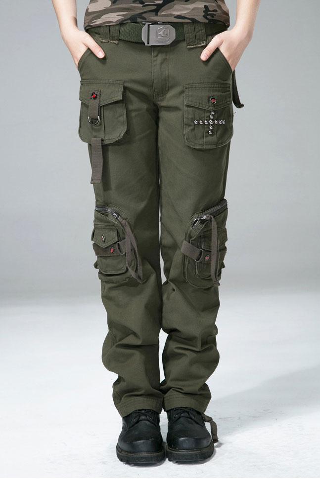 Women Casual Wear 100% Cotton Multi-Pocket Pant